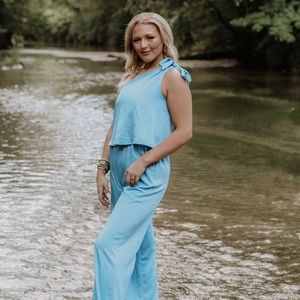 Medium; Blue One shoulder Romper